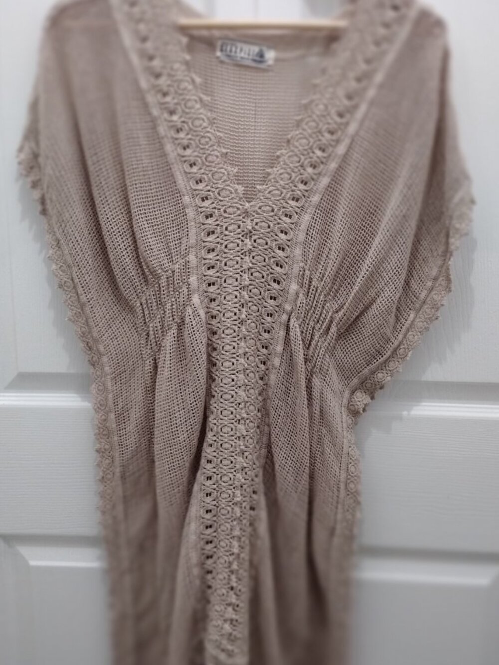Seaspice Resort Wear Crochet Knit Cover Up Dress Caftan Large Beige Boho Coastal - Picture 6 of 8